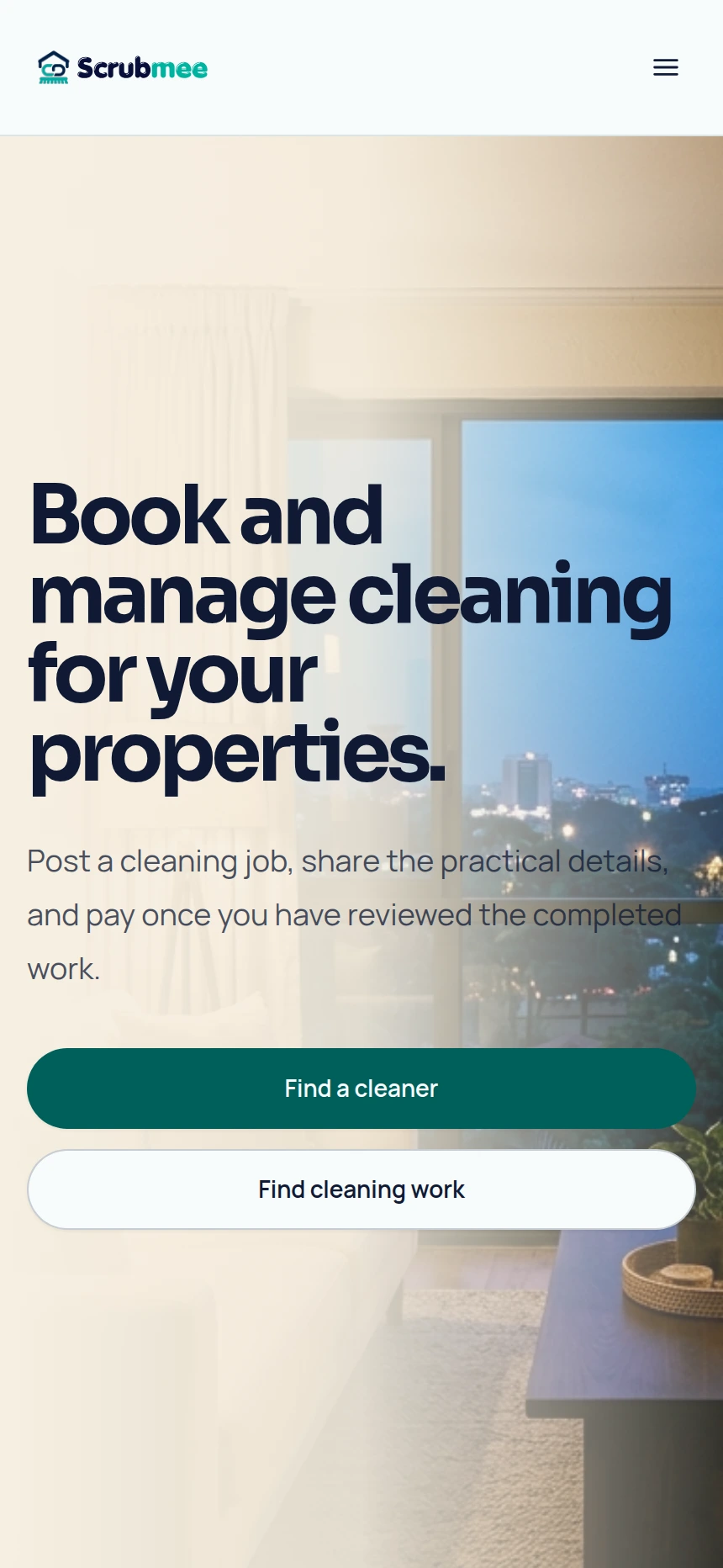 Scrubmee mobile homepage